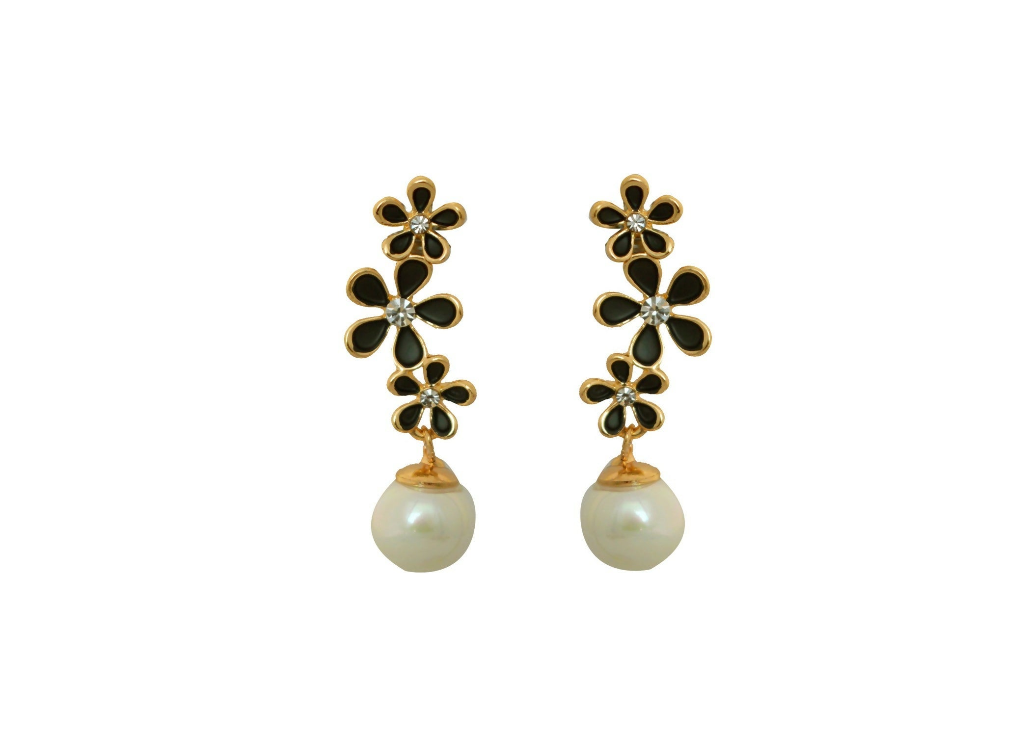 Joban Fashion Women Brass Golden White Black Ad Earrings - Distacart
