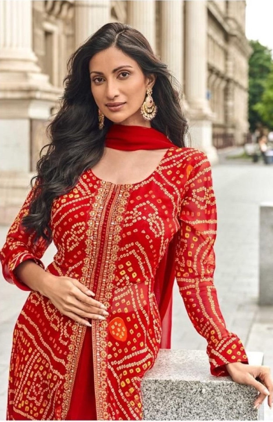 Anaita Red Faux Georgette Printed Embroidered Readymade Salwar Suit - Distacart