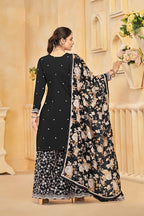 Monjolika Fashion Black Color Embroidered Santoon Silk Salwar Suit - Distacart