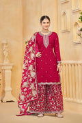 Monjolika Fashion Dark-Hot-Pink Color Embroidered Santoon Silk Salwar Suit - Distacart