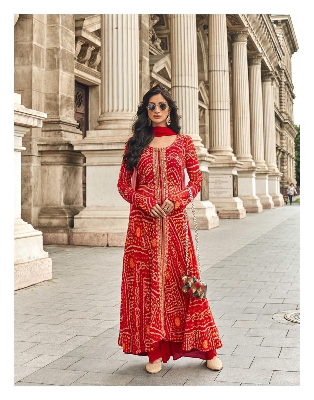 Anaita Red Faux Georgette Printed Embroidered Readymade Salwar Suit - Distacart