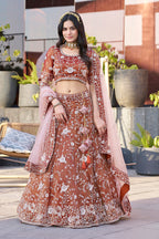 Monjolika Fashion Dark Orange Embroidered Silk Engagement A Line Lehenga Choli