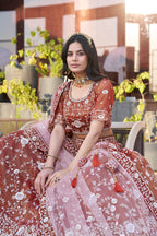 Monjolika Fashion Dark Orange Embroidered Silk Engagement A Line Lehenga Choli