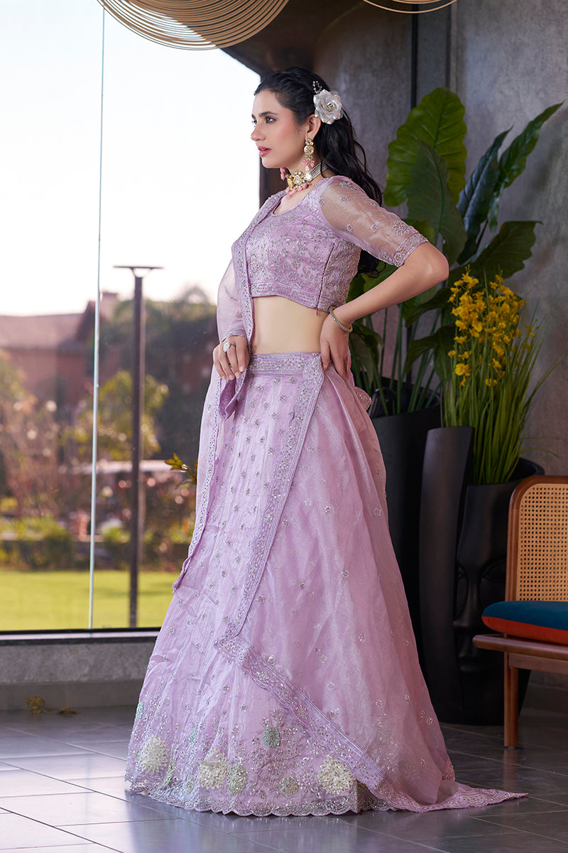 Monjolika Fashion Lavender Embroidered Silk Engagement A Line Lehenga Choli