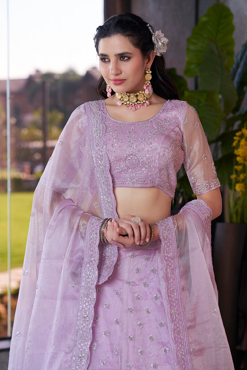Monjolika Fashion Lavender Embroidered Silk Engagement A Line Lehenga Choli