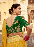 Monjolika Fashion Mustard Yellow Designer Dola Silk Wedding Saree
