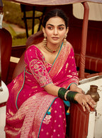 Monjolika Fashion Rani Pink Banarasi Weaving Dola Silk Wedding Saree