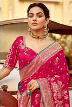 Monjolika Fashion Rani Pink Banarasi Weaving Dola Silk Wedding Saree