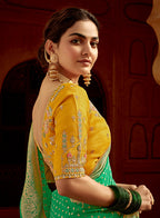Monjolika Fashion Emerald Green Designer Dola Silk Wedding Saree
