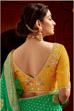 Monjolika Fashion Emerald Green Designer Dola Silk Wedding Saree