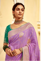 Monjolika Fashion Lavender Purple Designer Dola Silk Wedding Saree