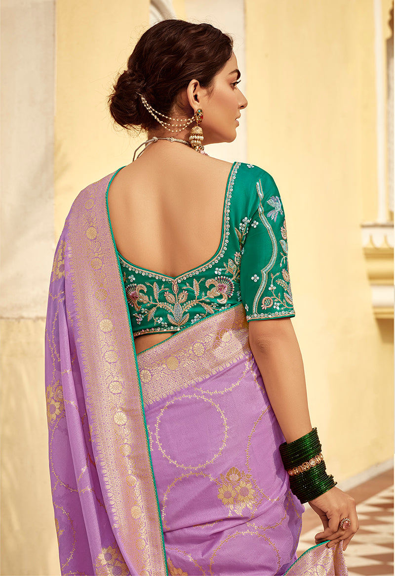 Monjolika Fashion Lavender Purple Designer Dola Silk Wedding Saree