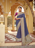 Monjolika Fashion Navy Blue Banarasi Weaving Dola Silk Wedding Saree
