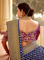 Monjolika Fashion Navy Blue Banarasi Weaving Dola Silk Wedding Saree