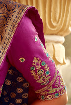 Monjolika Fashion Navy Blue Banarasi Weaving Dola Silk Wedding Saree