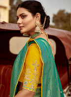 Monjolika Fashion Teal Green Dola Silk Wedding Saree with Heavy Zari Weaving