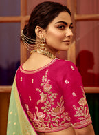 Monjolika Fashion Mint Green Dola Silk Wedding Saree with Golden Zari Weaving