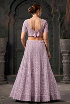 Monjolika Fashion Lavender Net Lehenga Choli In Thread Embroidered