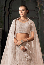 Monjolika Fashion Cream Net Lehenga Choli In Thread Embroidered