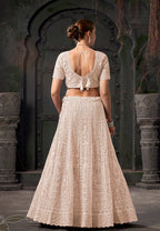 Monjolika Fashion Cream Net Lehenga Choli In Thread Embroidered