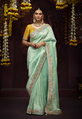 Monjolika Fashion Aqua Blue Kanjivaram Silk Sangeet Classic Saree - Distacart
