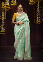 Monjolika Fashion Aqua Blue Kanjivaram Silk Sangeet Classic Saree - Distacart