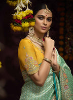 Monjolika Fashion Aqua Blue Kanjivaram Silk Sangeet Classic Saree - Distacart