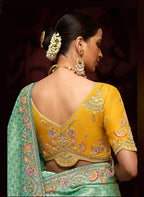 Monjolika Fashion Aqua Blue Kanjivaram Silk Sangeet Classic Saree - Distacart