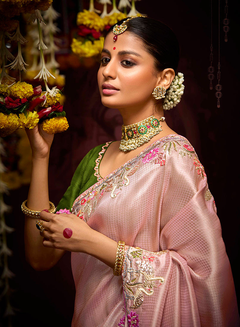 Monjolika Fashion Kanjivaram Silk Thread Contemporary Saree in Purple & Pink - Distacart