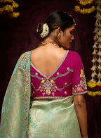Monjolika Fashion Embroidered Bead Sea Green Traditional Saree