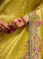 Monjolika Fashion Embroidered Yellow Kanjivaram Silk Trendy Saree - Distacart