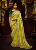 Monjolika Fashion Embroidered Stones Thread Green Classic Saree - Distacart