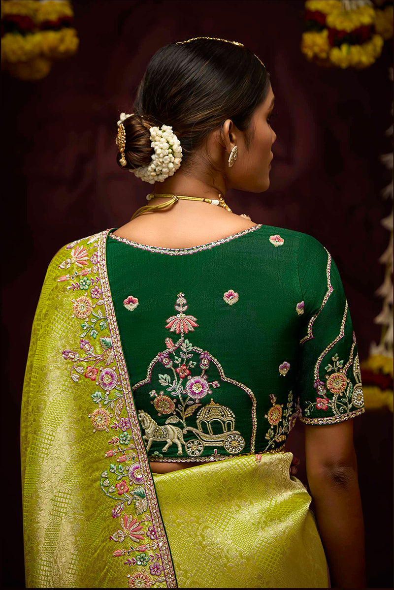 Monjolika Fashion Embroidered Stones Thread Green Classic Saree - Distacart