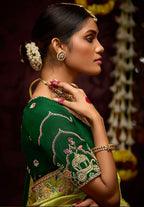 Monjolika Fashion Embroidered Stones Thread Green Classic Saree - Distacart