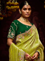 Monjolika Fashion Embroidered Stones Thread Green Classic Saree - Distacart