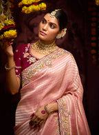 Monjolika Fashion Kanjivaram Silk Weaving Rose Pink Contemporary Saree - Distacart