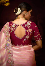 Monjolika Fashion Kanjivaram Silk Weaving Rose Pink Contemporary Saree - Distacart