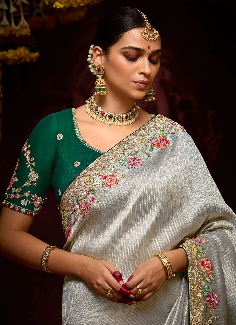 Monjolika Fashion Kanjivaram Silk Sequins Classic Saree in Grey - Distacart