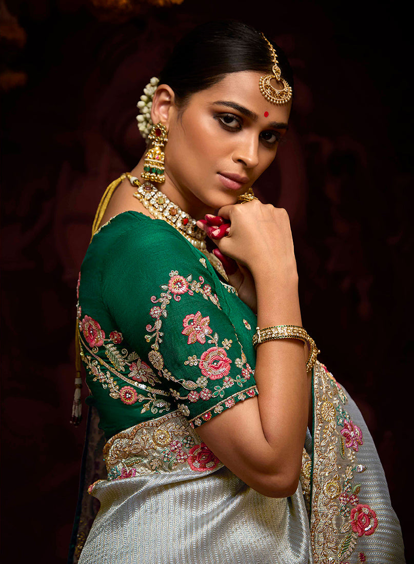 Monjolika Fashion Kanjivaram Silk Sequins Classic Saree in Grey - Distacart