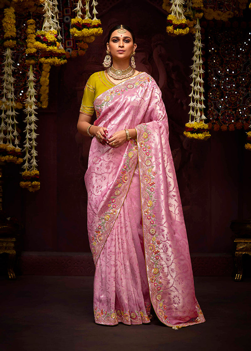 Monjolika Fashion Embroidered Sequins Zari Traditional Saree in Purple & Pink - Distacart