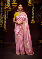 Monjolika Fashion Embroidered Sequins Zari Traditional Saree in Purple & Pink - Distacart