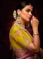 Monjolika Fashion Embroidered Sequins Zari Traditional Saree in Purple & Pink - Distacart