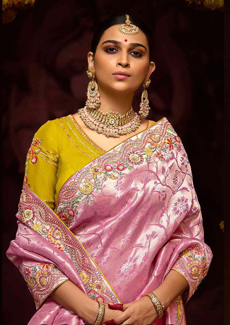 Monjolika Fashion Embroidered Sequins Zari Traditional Saree in Purple & Pink - Distacart