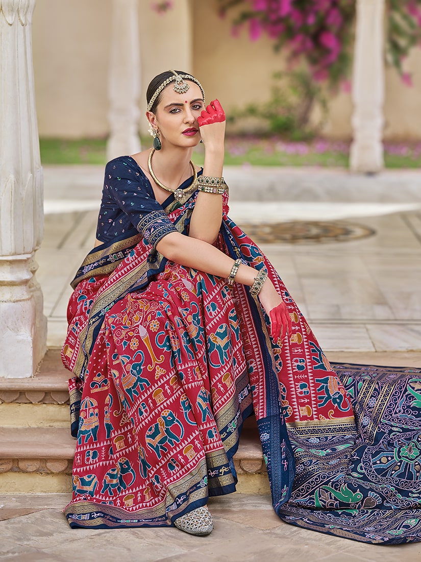 Monjolika Fashion Silk Foil Print Classic Saree In Hot Pink - Distacart