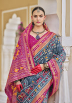Monjolika Fashion Silk Foil Print Classic Saree In Grey - Distacart