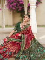 Monjolika Fashion Silk Foil Print Classic Saree In Red - Distacart
