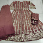 Anaita Peach Embroidered Silk Anarkali Suit() - Distacart