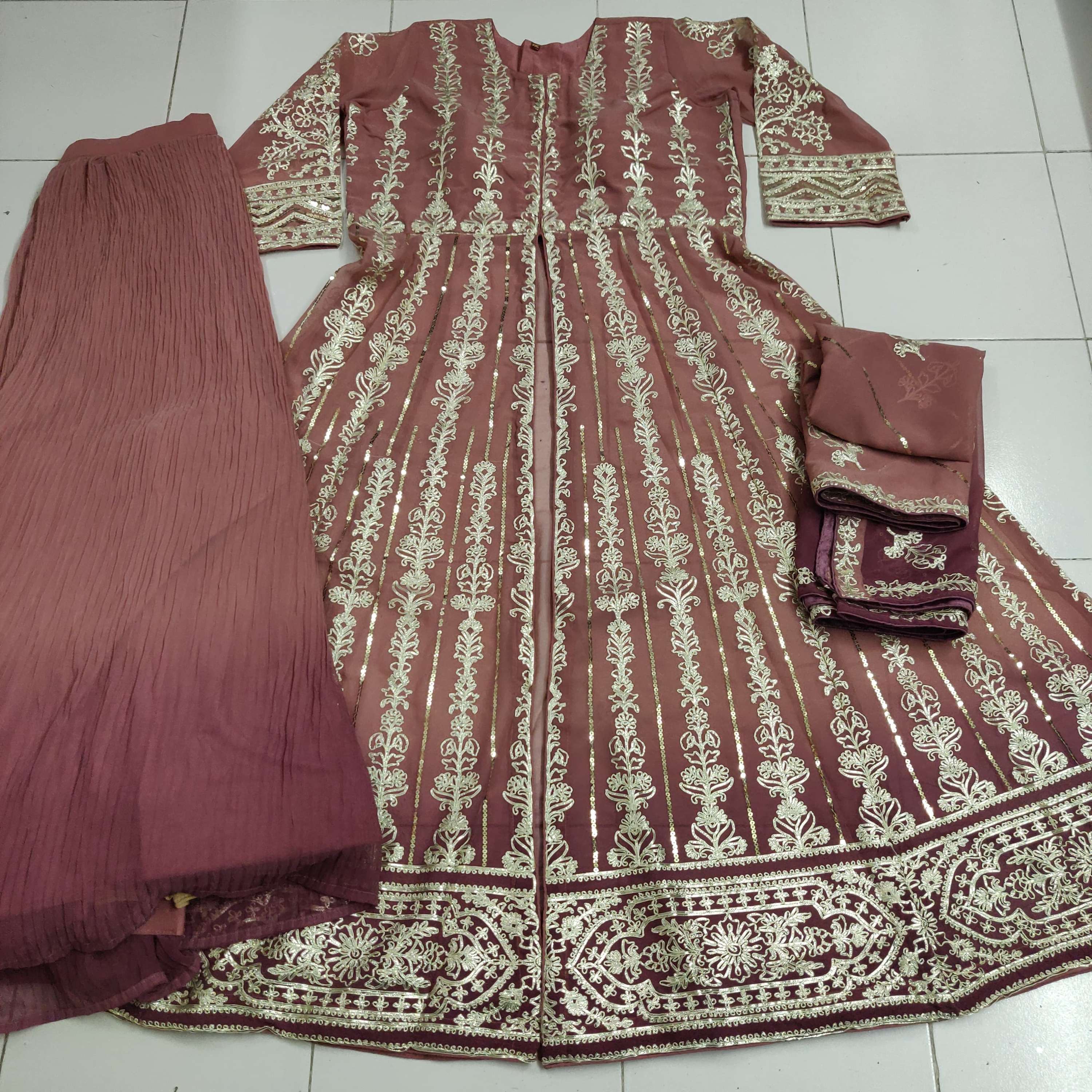 Anaita Peach Embroidered Silk Anarkali Suit() - Distacart