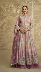 Anaita Peach Embroidered Silk Anarkali Suit() - Distacart