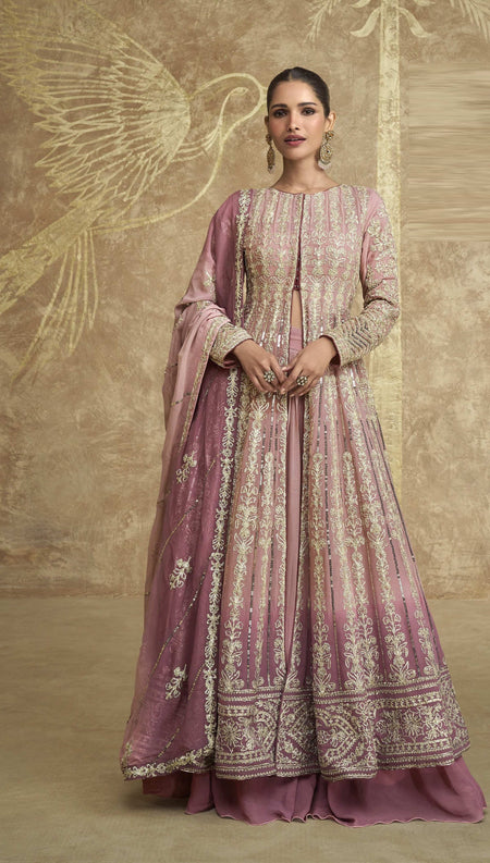 Anaita Peach Embroidered Silk Anarkali Suit()